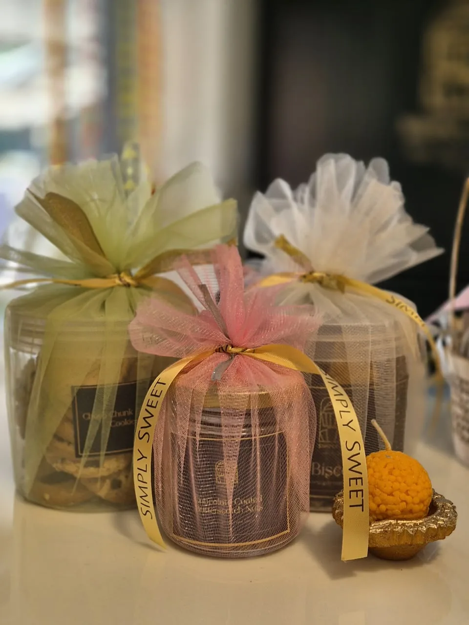 Tulle-wrapped cookie jars gift set by Simply Sweet Udaipur